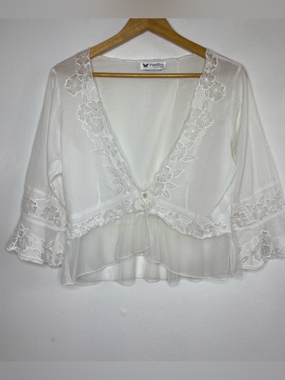 Embroidered Mesh crop top Bell sleeves Size M/L Gypsy Boho Fairy